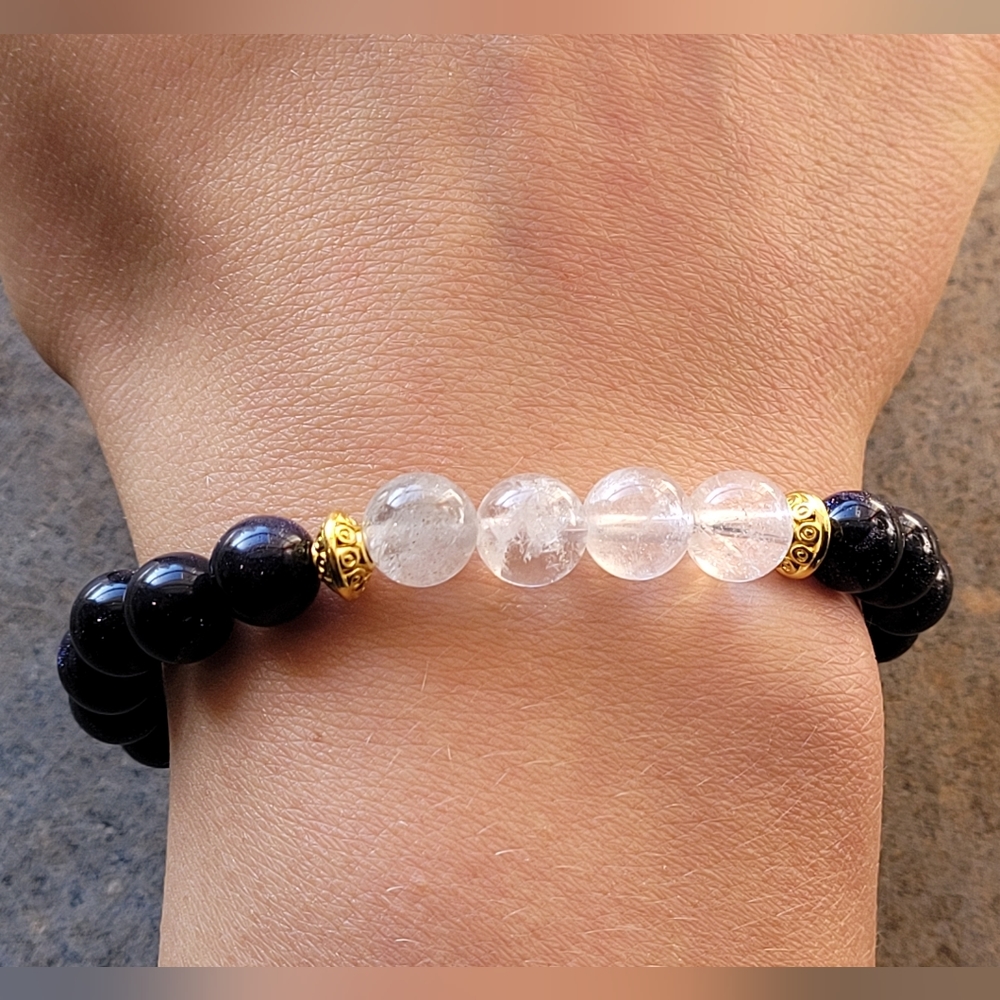 Moonstone & Quartz Stone Bead Handmade Bracelet - Picture 2 of 5